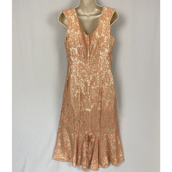 Vintage 50s Dress Womens Small Pink Satin & Lace Midi Wedding Cocktail 36x24x36 - Picture 2 of 14